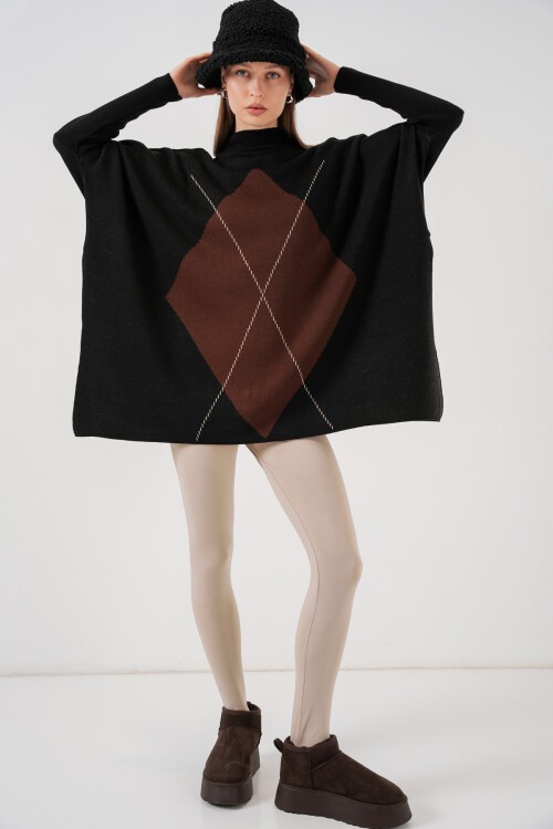 15783 Yırtmaçlı Panço Kazak - A.Siyah