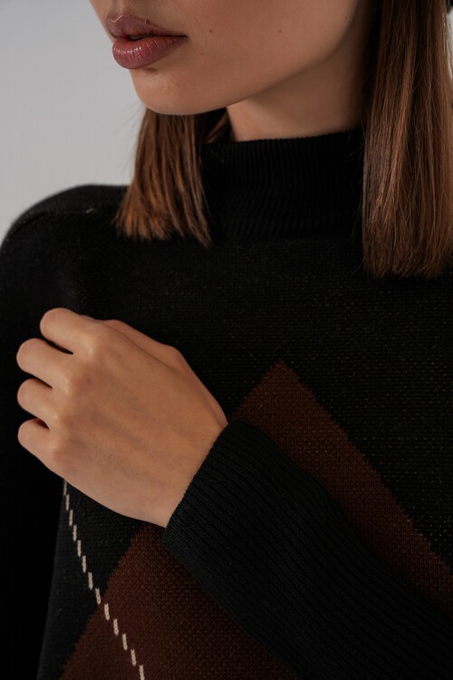 15783 Yırtmaçlı Panço Kazak - A.Siyah