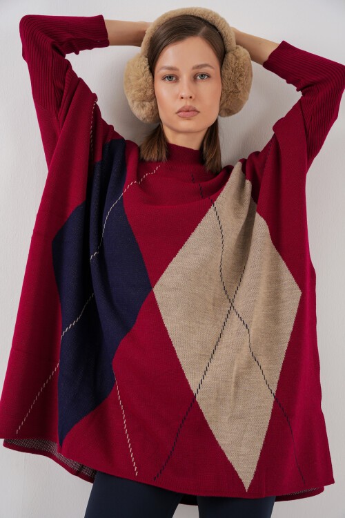 15783 Yırtmaçlı Panço Kazak - B. Bordo