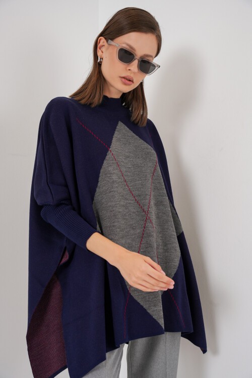 15783 Yırtmaçlı Panço Kazak - B.Lacivert