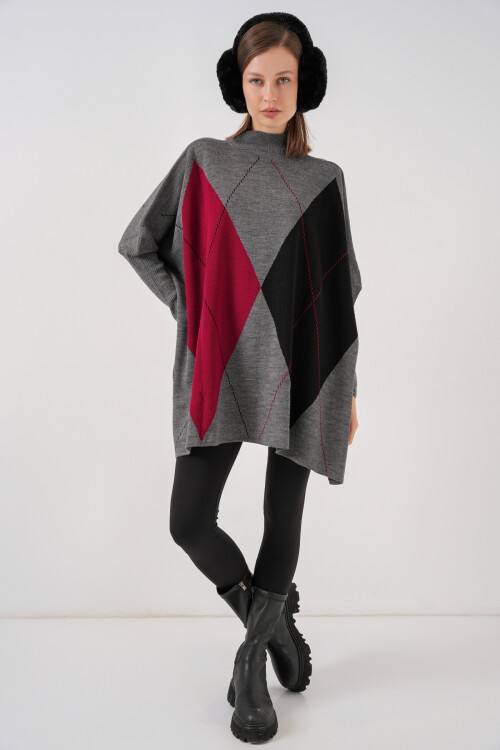 15783 Yırtmaçlı Panço Kazak - C.Gri