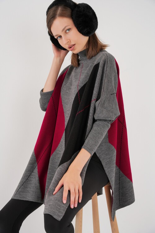 15783 Yırtmaçlı Panço Kazak - C.Gri