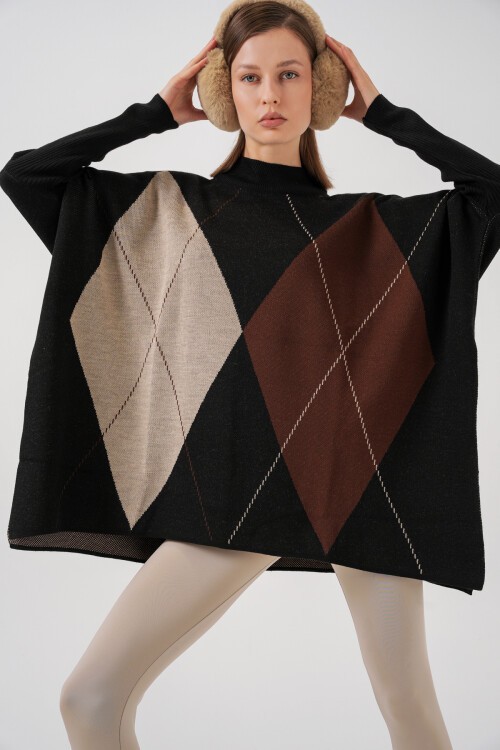 15783 Yırtmaçlı Panço Kazak - C.Siyah