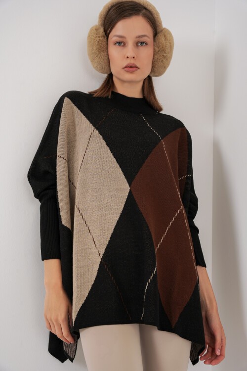 15783 Yırtmaçlı Panço Kazak - C.Siyah