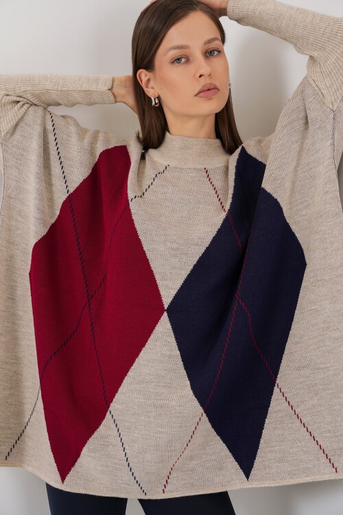 15783 Yırtmaçlı Panço Kazak - D.Krem