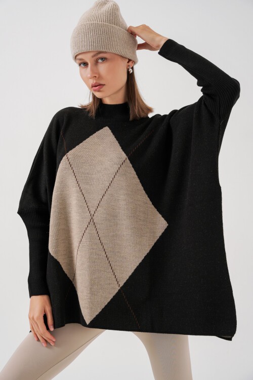 15783 Yırtmaçlı Panço Kazak - K. Siyah