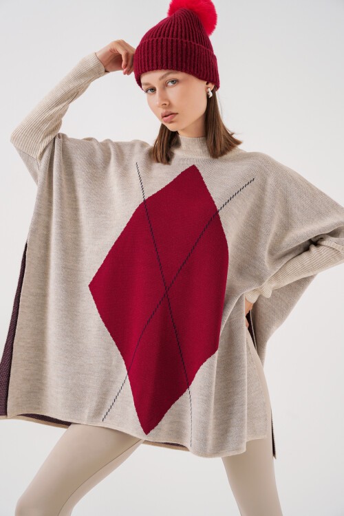 15783 Yırtmaçlı Panço Kazak - M. Krem