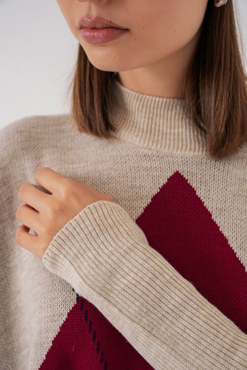 15783 Yırtmaçlı Panço Kazak - M. Krem