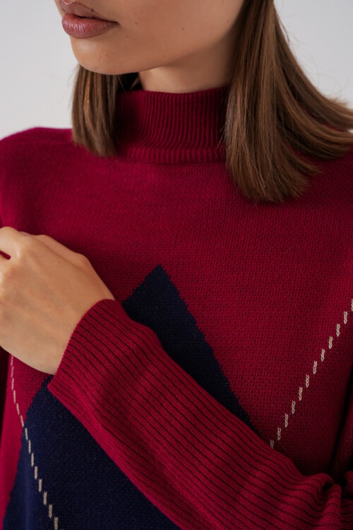 15783 Yırtmaçlı Panço Kazak - Y.Bordo