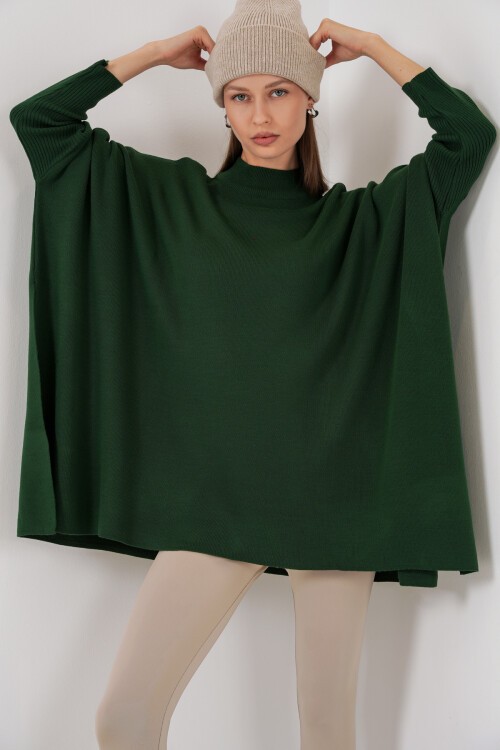 15783 Yırtmaçlı Panço Kazak - Zümrüt Yeşili