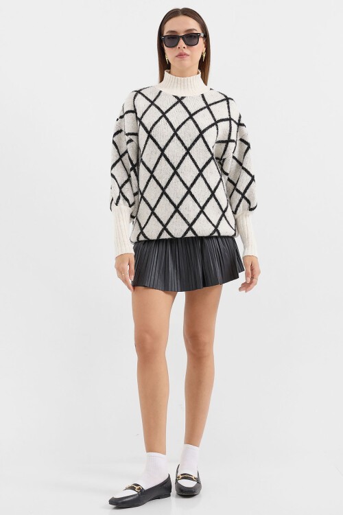 15889 Balıkçı Yaka Oversize Triko Kazak - Siyah