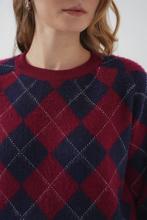 15918 Baklava Desen Triko Kazak - Lacivert