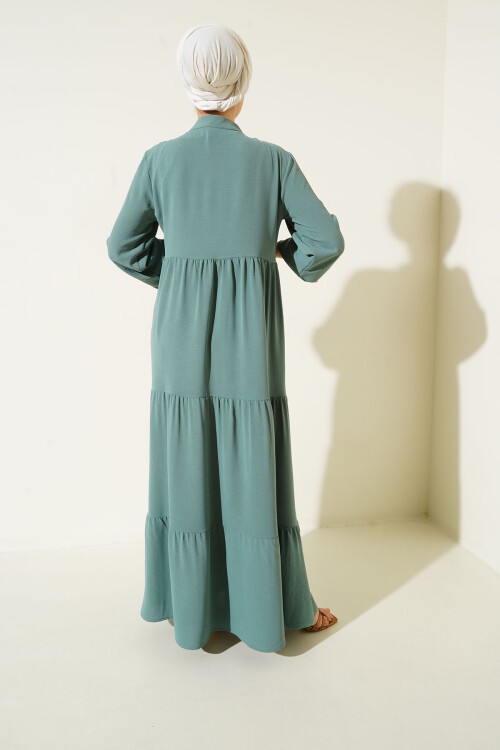 1627 Yaka Bağcıklı Tesettür Elbise - D. Mint
