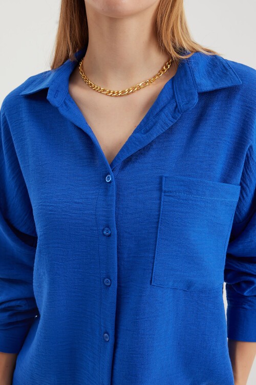 20153 Tek Cepli Oversize Keten Gömlek - C.Saks