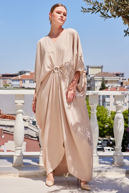 2487 Geniş Kalıp Oversize Elbise - Krem
