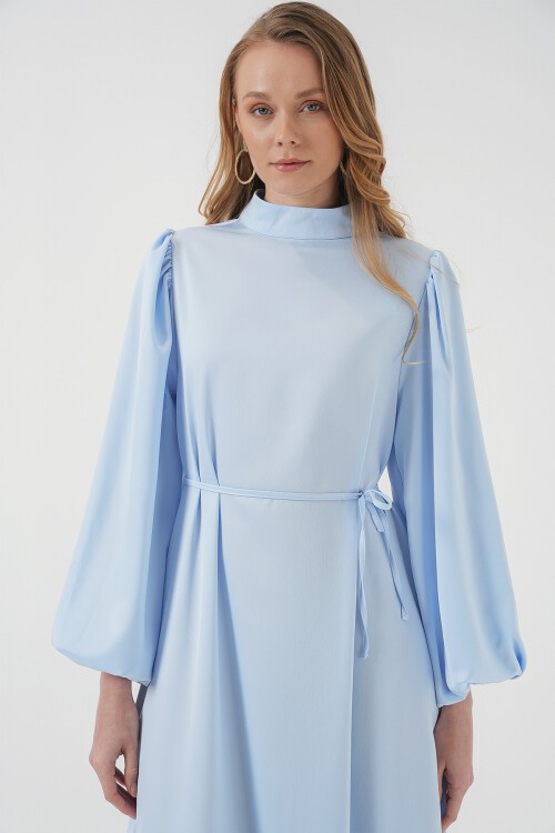 2510 Saten Tesettür Abiye Elbise - İndigo