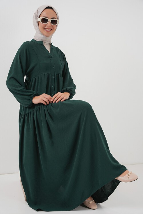 2527 Kadın Uzun Tesettür Elbise - A. Zümrüt Yeşili