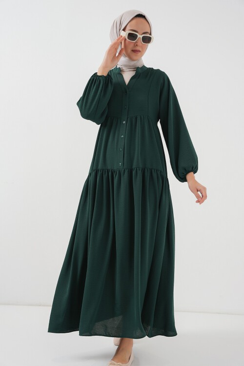 2527 Kadın Uzun Tesettür Elbise - A. Zümrüt Yeşili