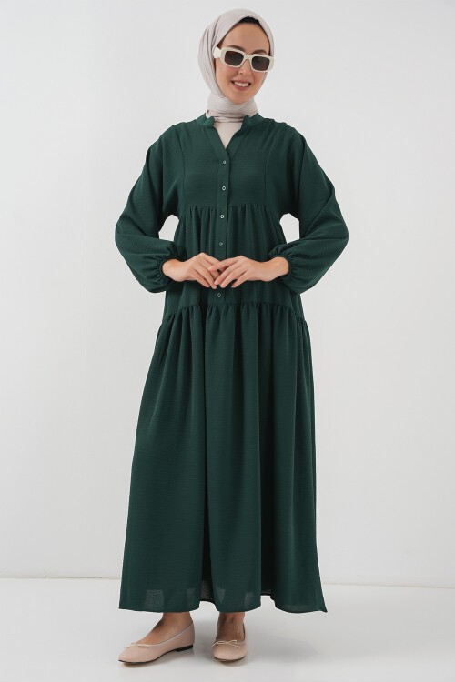 2527 Kadın Uzun Tesettür Elbise - A. Zümrüt Yeşili