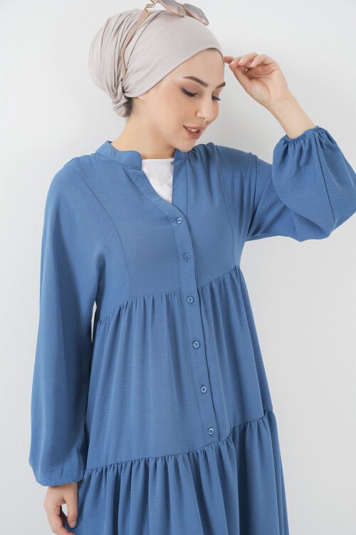 2527 Kadın Uzun Tesettür Elbise - İndigo