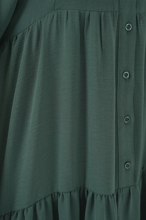 2527 Kadın Uzun Tesettür Elbise - Zümrüt Yeşili