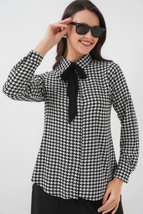 3768 Desenli Viskon Gömlek - Siyah - Beyaz