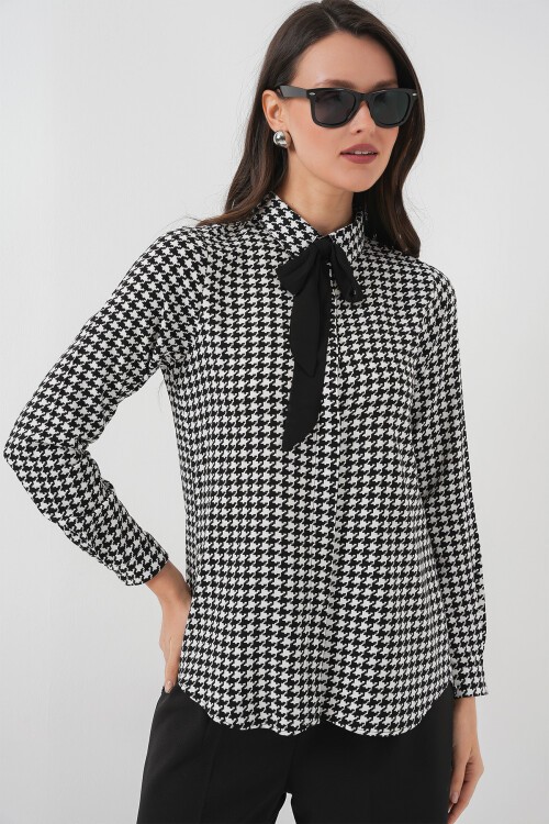 3768 Desenli Viskon Gömlek - Siyah - Beyaz