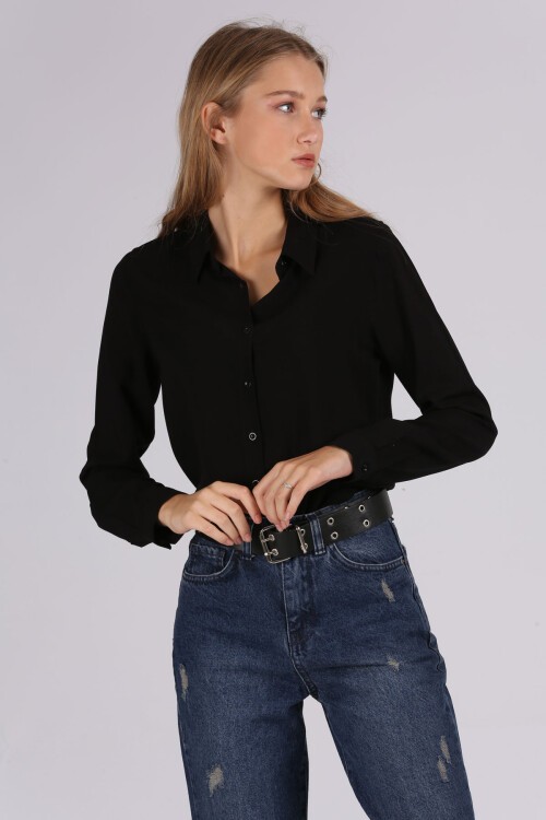 3785 Viskon Gömlek - Siyah