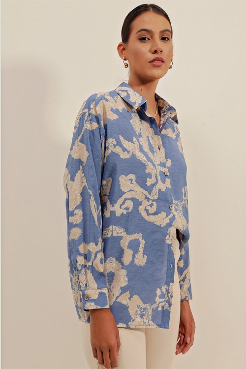 3900 Oversize Uzun Basic Gömlek - V. İndigo