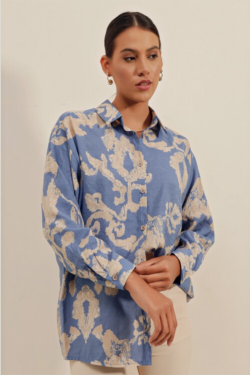 3900 Oversize Uzun Basic Gömlek - V. İndigo