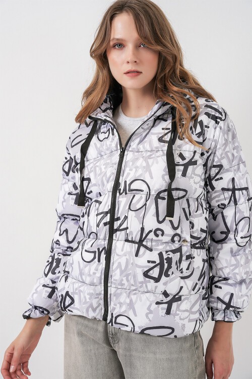 5125 Desenli Şişme Mont - Antrasit