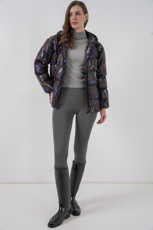 5125 Desenli Şişme Mont - Çok Renkli