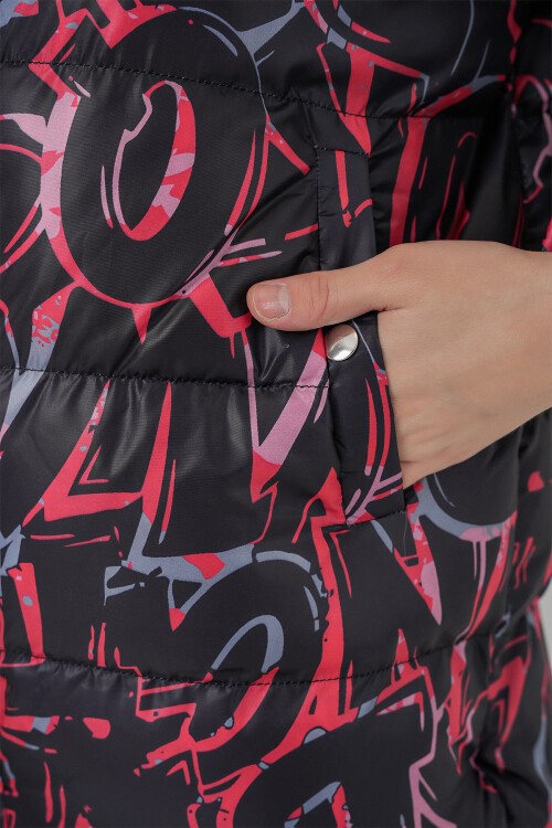 5125 Desenli Şişme Mont - G. Siyah