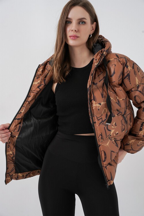 5125 Desenli Şişme Mont - Hardal