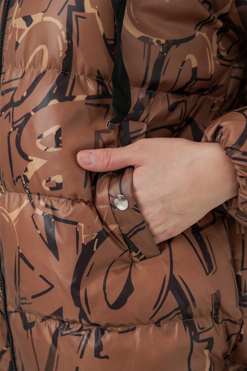 5125 Desenli Şişme Mont - Hardal