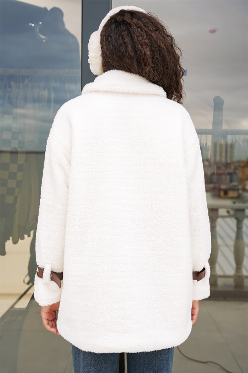 5206 Kadın Oversize Peluş Mont - Taba