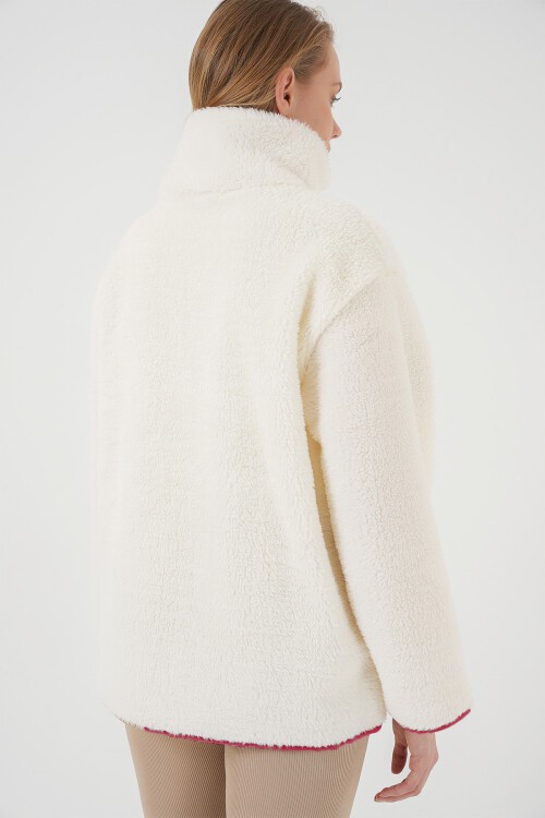 5211 Fermuarlı Peluş Mont - Kırmızı