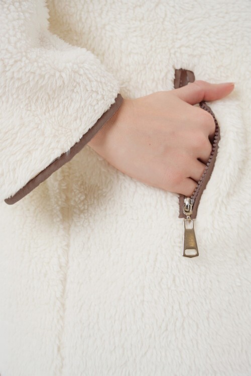 5211 Fermuarlı Peluş Mont - Taba