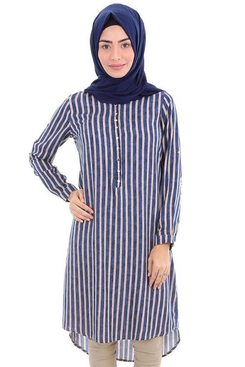 5607 HAKİM YAKA TESETTÜR TUNİK - Saks