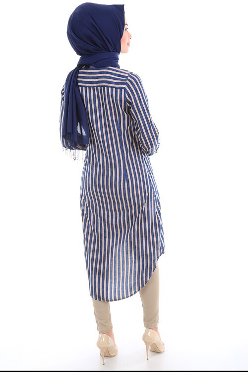 5607 HAKİM YAKA TESETTÜR TUNİK - Saks