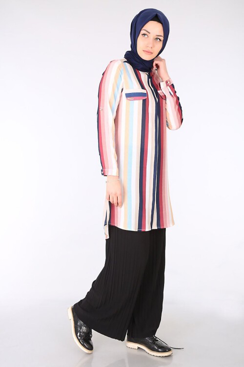 5625 HAKİM YAKA TESETTÜR TUNİK - Mürdüm