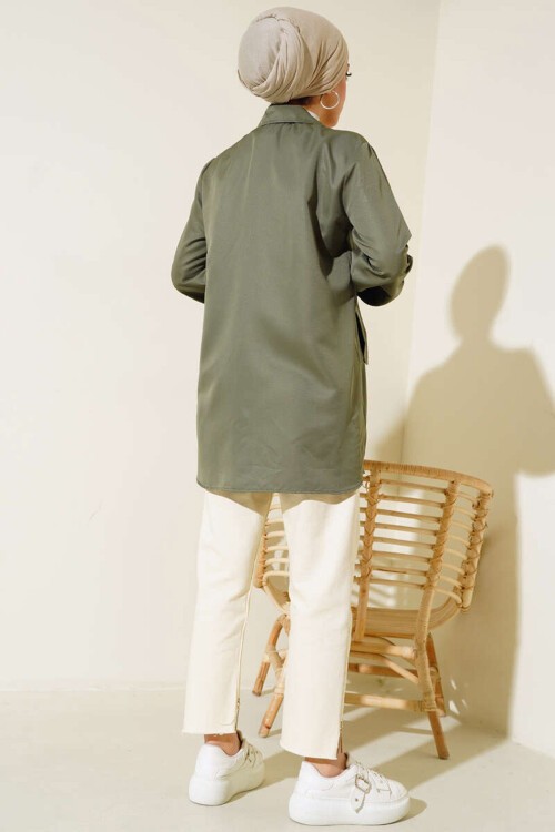 5908 Cep Kapaklı Kısa Trençkot - Haki