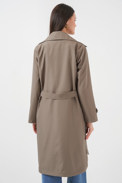 5918 Kruvaze Yaka Trençkot - D.Haki