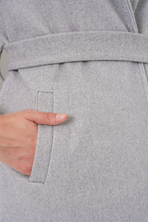 9118 Kruvaze Yaka Kaşe Kaban - A.Gri