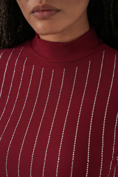 922 Taşlı Body - Bordo