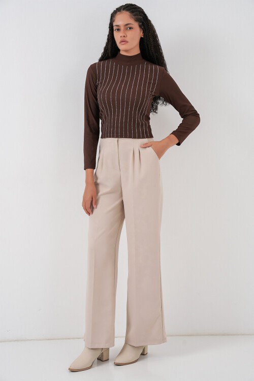 922 Taşlı Body - Kahverengi