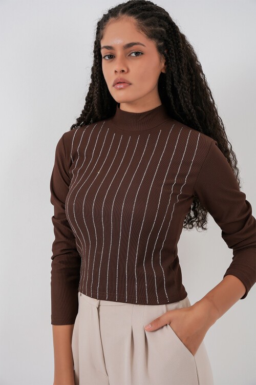 922 Taşlı Body - Kahverengi