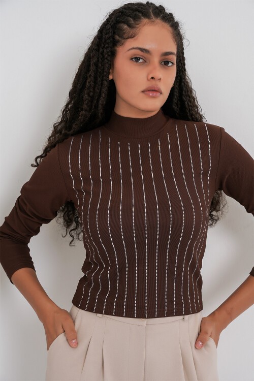 922 Taşlı Body - Kahverengi