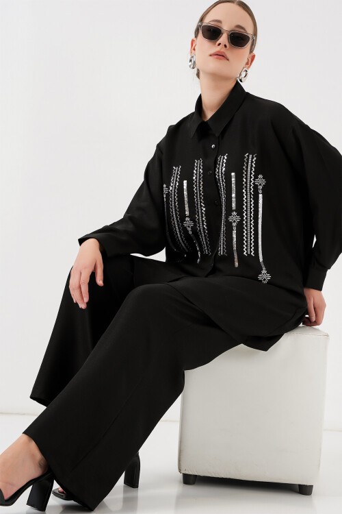 Desenli Tunik Pantolon İkili Takım 6720 - Siyah