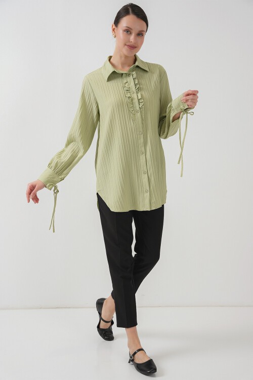 Fırfırlı Uzun Gömlek Tunik 5953 - Çağla